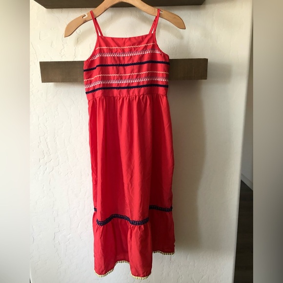 Japna Girl|Red boho maxi dress with embroidered stitching detail, tiered ruffle• - Picture 6 of 7